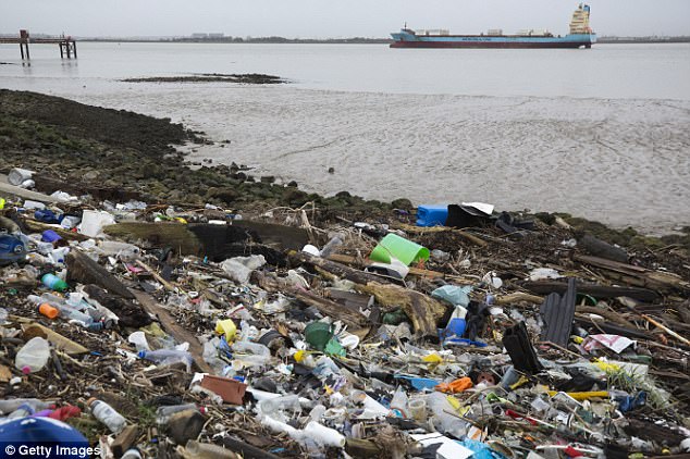 This is the disgraceful scene along the Thames Estuary shoreline where plastic waste and litter has been dumped