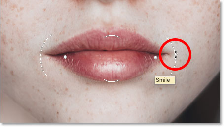 Hovering the mouse cursor over the Smile icon in Photoshop