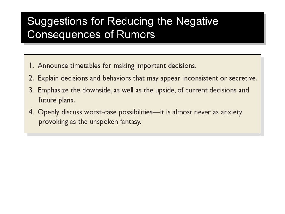 Suggestions for Reducing the Negative Consequences of Rumors