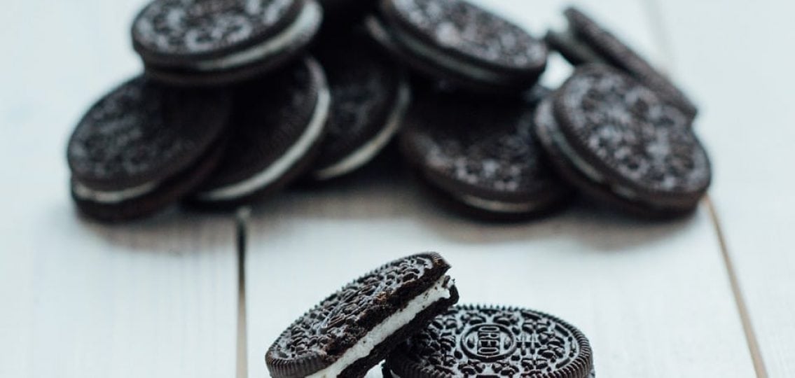 pile of oreos on an outdoor table